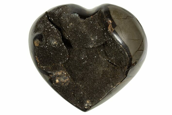 Polished Septarian Geode Heart - Black Crystals #323442